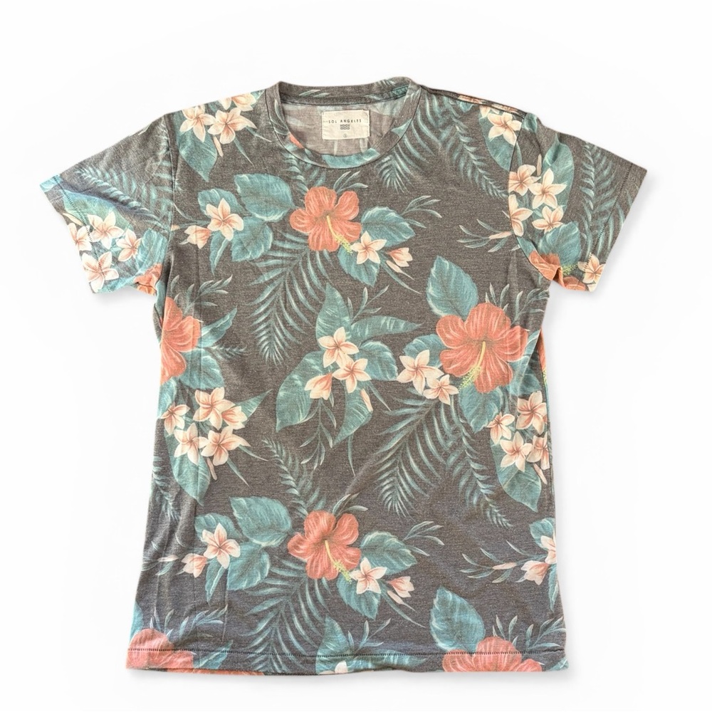 Sol Angeles Tropical Floral T Shirt Hawaiian Print Gray Soft‎ Tee Small USA